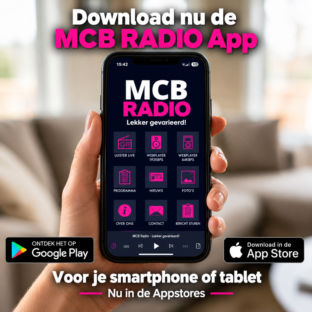 Download de MCB Radio-app voor je smartphone of tablet